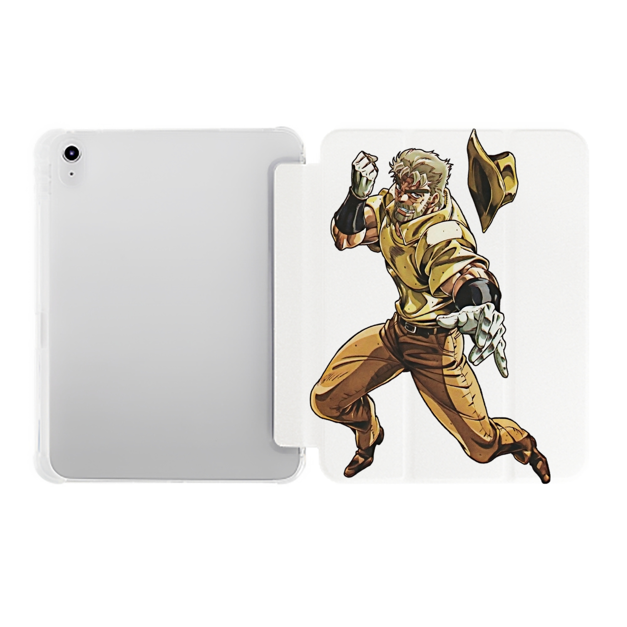 （画像用） ジョジョの奇妙な冒険 ジョセフ?ジョースター JoJo's Bizarre Adventure Joseph Joestar IPad ケース ペン収納付き 三つ折りスタンド PUレザー×シリコン 対応機種9.5/10.5/10.9インチ